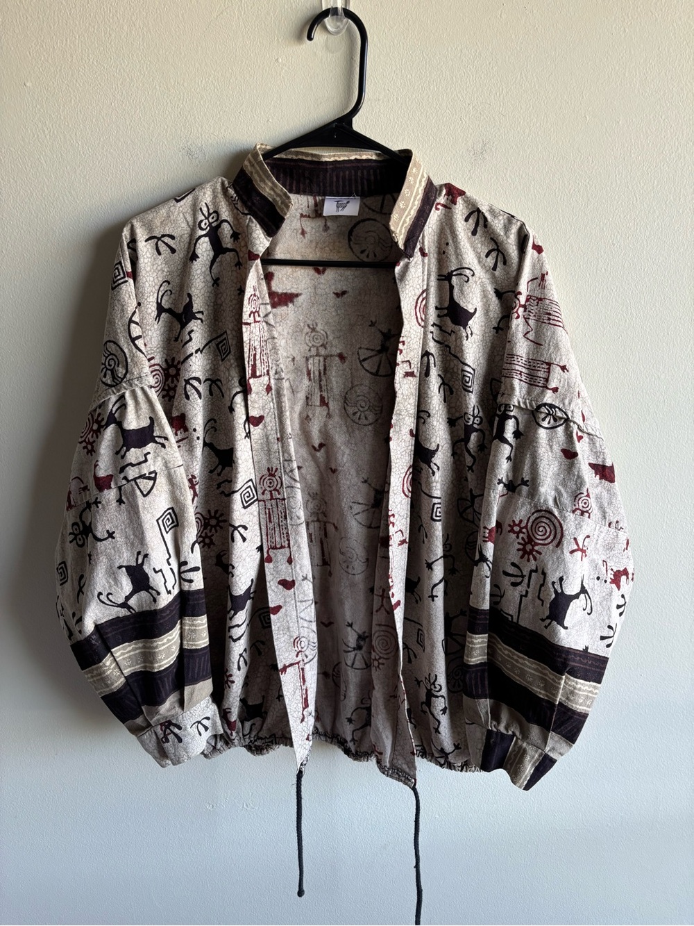 Ann Maurice 100% Cotton Tribal Print Open Front Jacket Shacket Boho Art Wear
